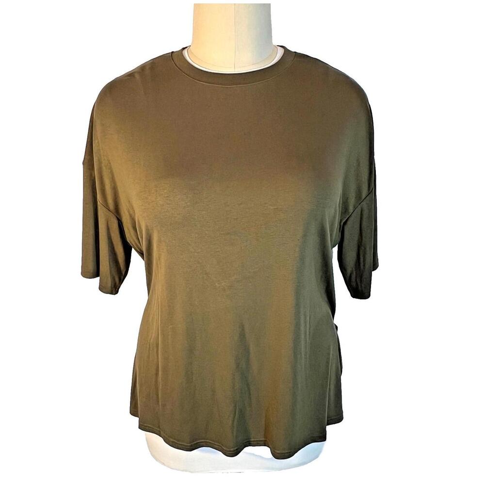 Pretty Garden Tunic Tee Shirt Women's XXL Crew Neck Short Sleeve Oversized Olive